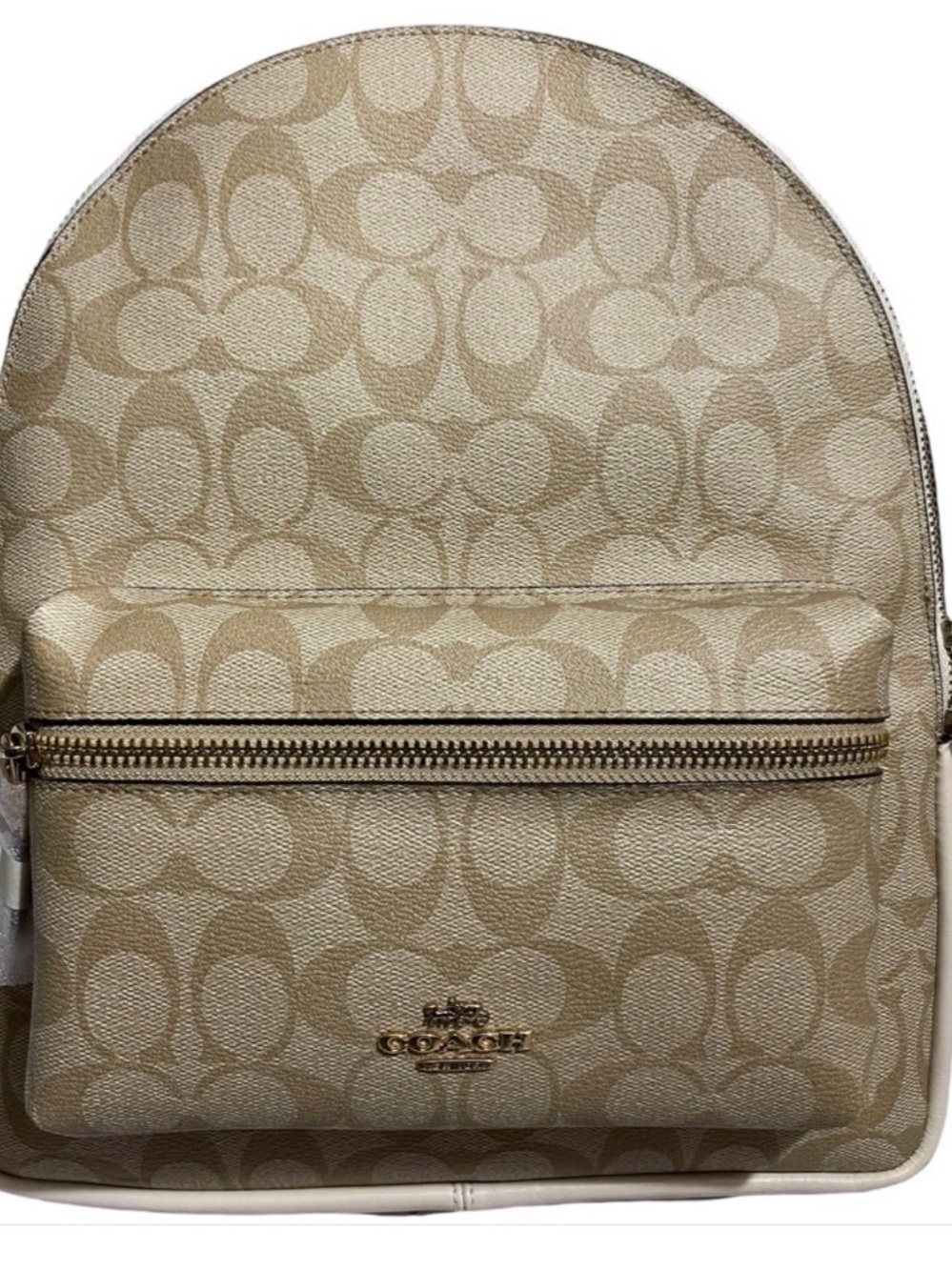 Coach Beige Signature Canvas Backpack with Chalk Trim